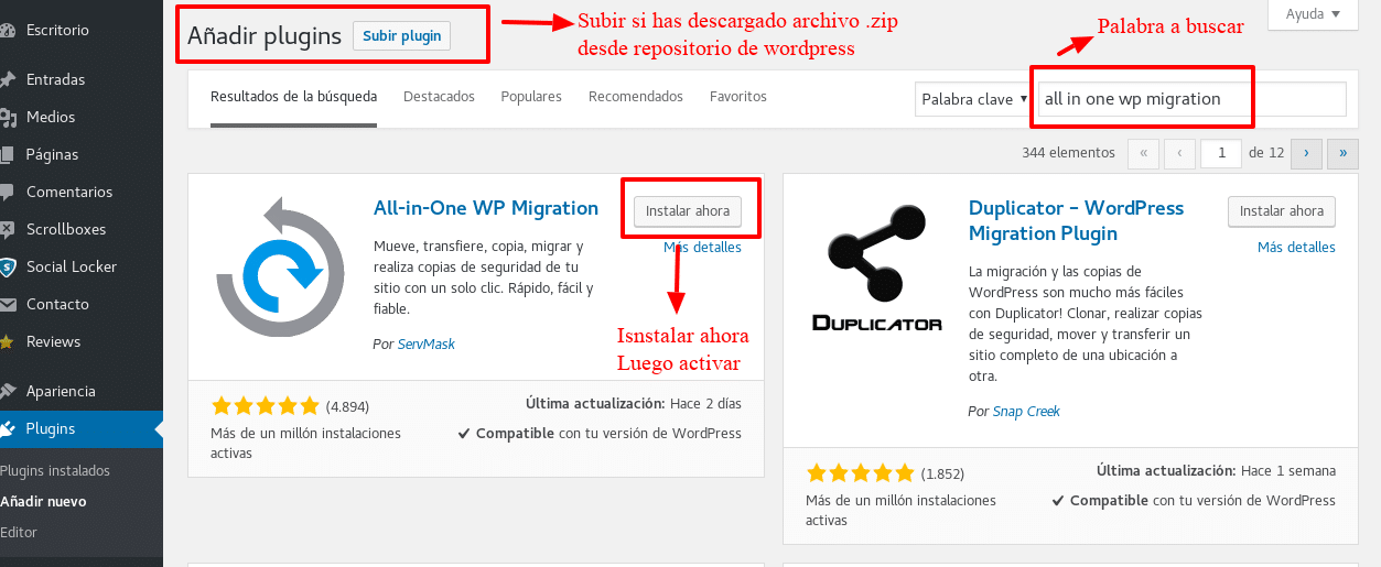 instalar all in one wp migration